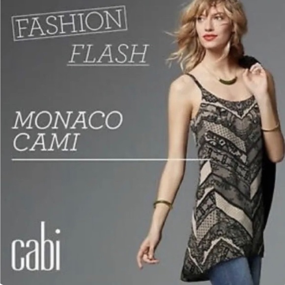 CAbi Style #3278  Monaco Cami Tunic Medium Black Beige Lace Print Mini Dress - Picture 2 of 8